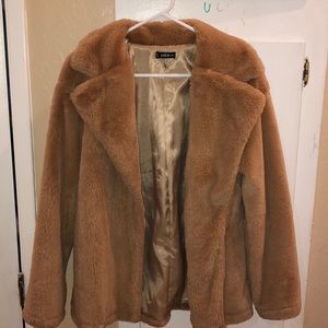 Notch Collar Open Front Teddy Coat